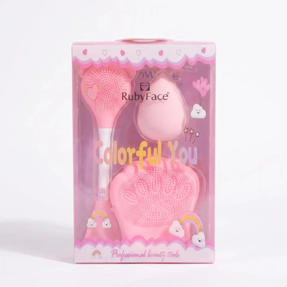 Ruby Face Brush/Puffs 3pcs Kit (PVC), foto 2
